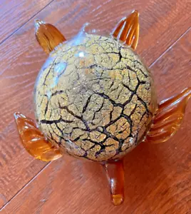 Beautiful Murano Cristalleria d'arte Glass Sea Turtle Paperweight Amber GOLD - Picture 1 of 10