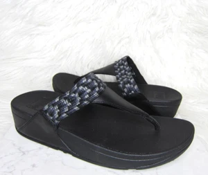 FitFlop Lulu Art Webbing Toe-Post Sandals Black Size 9 New! - Picture 1 of 9