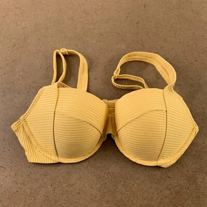 Pink Victorias Secret Womens Bikini Swim Top Yellow Stripe Padded L New - Picture 1 of 8