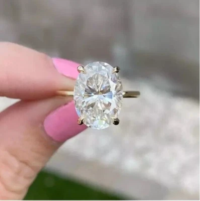 Anel de noivado 3 CTW corte oval VVS1 solitário de moissanita folheado a ouro amarelo 14k - Imagem 1 de 4