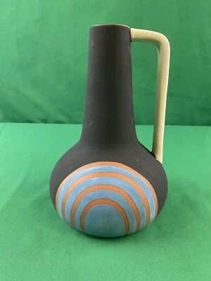 Vase Ziczamla matt Terrakotta mit Henkel Tafeloptik Handarbeit Dekor - Bild 1 von 4