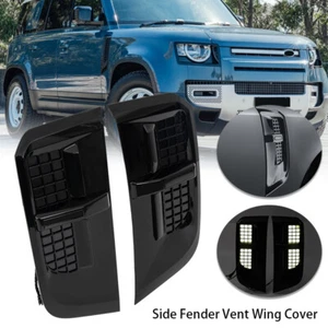 Gloss Black Side Fender Vent Wing Cover w/ Light For Defender 90/110 2020-2023 . - Picture 1 of 14