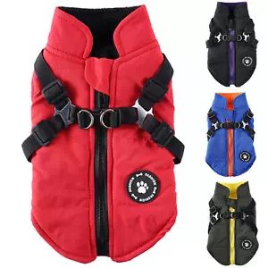 Pet Dog Jacket With Harness Winter Warm Dog Clothes Waterproof Dog Coat Outfits - Picture 1 of 31