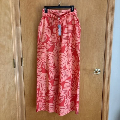 Pantalones Shore Mujer Pierna Ancha Melocotón/Naranja Estampado Tropical Talla Pequeña Nuevos con Etiquetas Foto 1 de 4