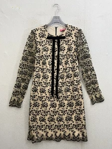 Betsey Johnson Kleid Damen 6 schwarz und beige Samt Blumen Goth launisch gefüttert - Bild 1 von 8