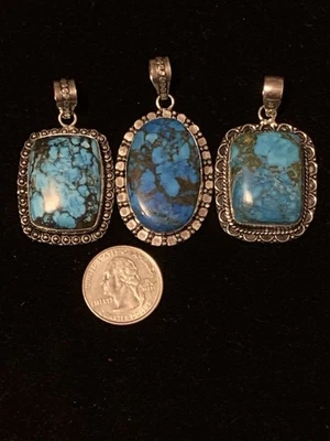 Lote de 3 Colgantes Turquesa en Plata. Estampado .925 Foto 1 de 2
