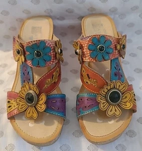 L'Artiste By Spring Step Multi Color Cork Wedge Sandals Womens Size Eur 36 - Picture 1 of 10