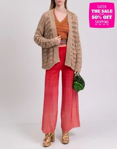 RRP €148 LE STREGHE Cardigan Size L Beige Open Knit Made in Italy - Picture 1 of 5