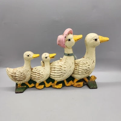 De colección Hierro Fundido Pato Familia Tope de Puerta Mamá Con Patitos Estatuilla Pintada Decoración Foto 1 de 4