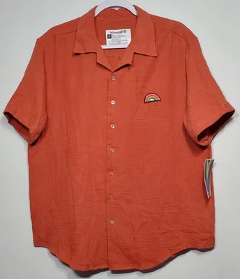 NWT Take Pride XL Burnt Orange Cotton Gauze S/S Rainbow Button Up Shirt LGBTQ+ - Image 1 of 4