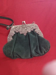 Vintage Teufel Design Suede Leather Purse West Germany Green - Picture 1 of 5