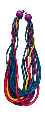 Colar de contas de madeira colorido multi vertente declaração boho - Imagem 1 de 3