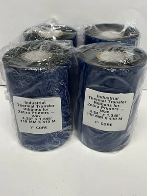 Термотрансферная полимерная лента для принтера Zebra 1 дюйм сердечник 4,33 дюйма x 1345 дюймов 4 рулона - Изображение 1 из 4