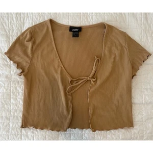 Y2K Just Polly Cropped Tie-Front Top Ribbed Brown Lettuce Edge Womens XL - Imagen 1 de 9