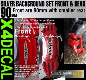 Brake Caliper decal sticker to fit John Cooper S Large 90mm silver backgrnd set - Picture 1 of 2