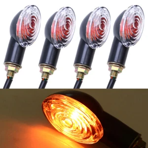 4x Motorcycle Turn Signal Indicators Amber Lights Bulb Lamp Black Universal Bike - Picture 1 of 12