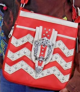 EXPANDABLE Organizing CROSS BODY PURSE Shoulder Bag STUDDED CHEVRON THREE Colors - Picture 1 of 11