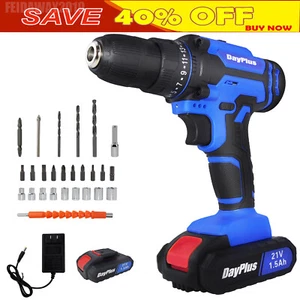 21V CORDLESS COMBI DRILL DRIVER ELECTRIC BATTERY POWER SCREWDRIVER WITH BITS SET - Picture 1 of 12