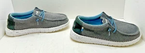 Zapatos Mocasines Hey Dude Wally Youth Sox Piel de Tiburón Gris/Azul Juvenil Talla Y4 - Imagen 1 de 11