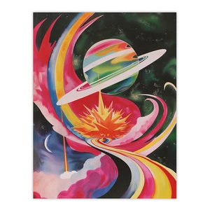 Abstract Colourful Planet in Space Artwork Galaxy Wall Art Poster Print - Picture 1 of 26