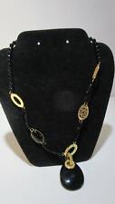 Lovely Black Onyx Carnelian 18K YG Bronze Necklace w/  Enhancer 20" 