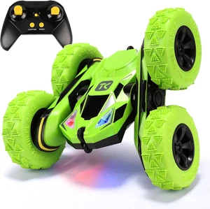 RC Stunt Car Double-Sided Remote Control 360° Flips Rotating Toy, Green - Picture 1 of 12