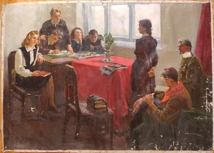 Pintura al óleo ucraniana soviética URSS género realismo retrato Komsomol Juventud Stalin - Imagen 1 de 11