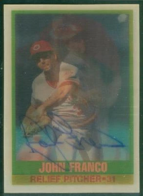 Autógrafo original de John Franco de los Rojos de Cincinnati en un Sportflics 1989 Foto 1 de 2