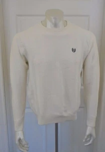CHAPS Men's White Long Sleeve Crew Neck Zig Zag Stitched Cotton Sweater Size L - Picture 1 of 6