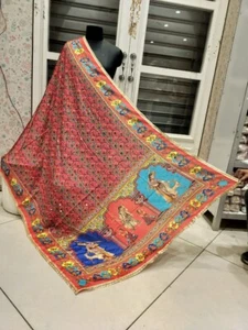 Women chunni pearl mirror handcrafted chiffon chunri door digital print dupatta - Picture 1 of 8