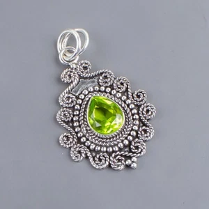 Handmade 925 Sterling Silver Jewelry Pendant Peridot Gemstone Pendant For Gift - Picture 1 of 3