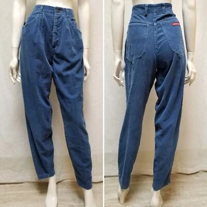 Vintage SASSON Blue Corduroy Pleated High Rise Tapered Leg 28" Waist - EUC - Picture 1 of 11