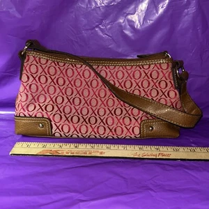 XOXO Small Purse Handbag Strap Clutch Tan Red Silver tone Hardware Zippered - Picture 1 of 17