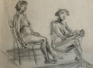 Pintura a lápiz vintage retrato expresionista mujer desnuda - Imagen 1 de 10