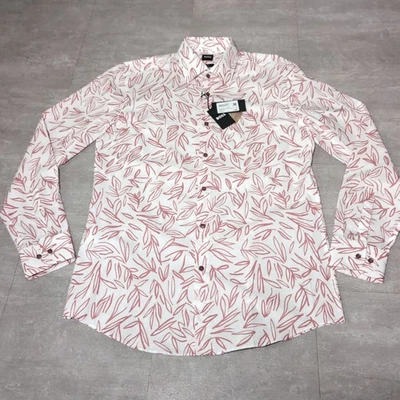Hugo Boss White Red Floral Button Down Slim Fit Stretch Collar Shirt Large NWT - Image 1 of 4