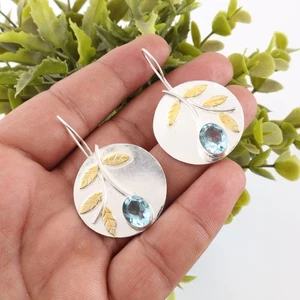 Natürlich Himmelblau Topas 925 Sterlingsilber Edelstein Tropfen-Ohrringe 44 Cts - Bild 1 von 3