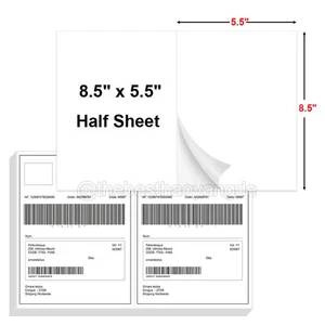 50-4000 Versandetiketten 8,5" x 5,5" halbe Blätter leer selbstklebend 2 pro Blatt - Bild 1 von 8