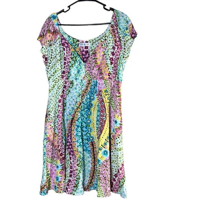 Vintage Jams World Womens M Short Sleeve V-Neck Dress Floral Bohemian - Image 1 of 4