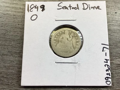 Moneda de diez centavos de plata 1849 O Seated Liberty tipo 2 reanudada con estrellas y cortinas 092324 71re Foto 1 de 4