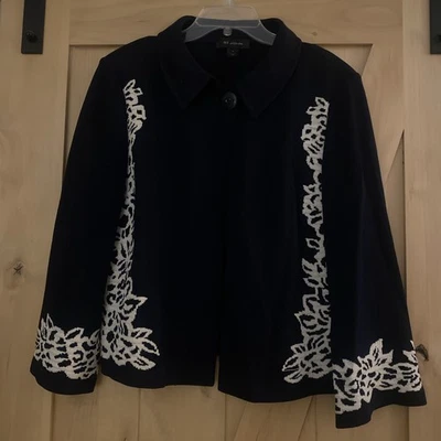 ST. John Black Label Santana Knit Navy Single Button Jacket Blazer Size 16 - Image 1 of 4