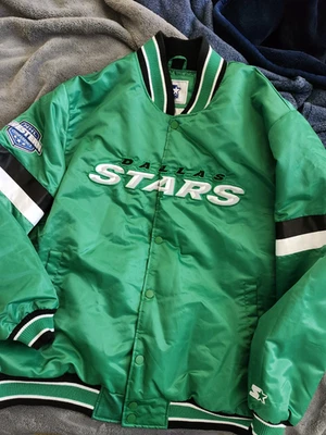 3XL Starter NHL Dallas Stars Victory Green Retro Satin Bomber Mens Jacket G3 - Image 1 of 4