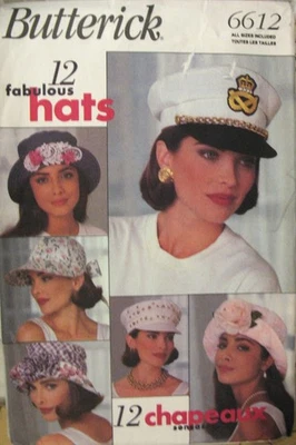 Butterick #6612 sew pattern 12 FABULOUS HATS sz S,M,L Sun Hat Visor Cap 1993 USA - Image 1 of 4