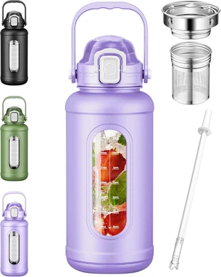 50 Oz Glass Water Bottles, Large Motivational Glass Water Bottle with Time Marke - Image 1 of 4