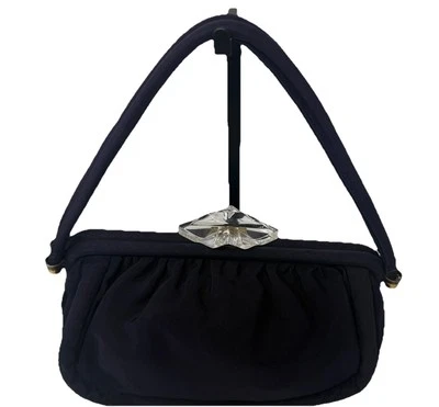 Vintage 1950’s Fabric Clear Lucite Acrylic Clasp Mid Century Cocktail Purse Bag - Image 1 of 4