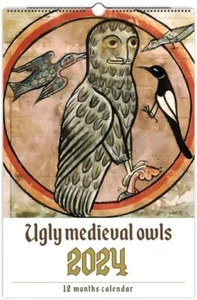 2024 Weird Medieval Owl Calendar Funny Owl Wall Calendar Monthly Wall calendar. - Picture 1 of 10