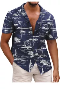 SECOOD Mens Floral Hawaiian Button Down Shirts Short Sleeve Casual Beach Shirts - Picture 1 of 7