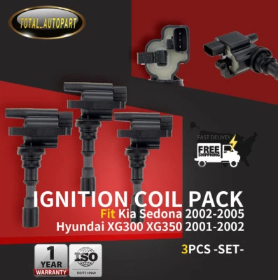 3 件点火线圈适用于起亚塞多纳现代 XG300 XG350 02-05 V6 3.0L/3.5L UF432 — 第 1/4 张图片