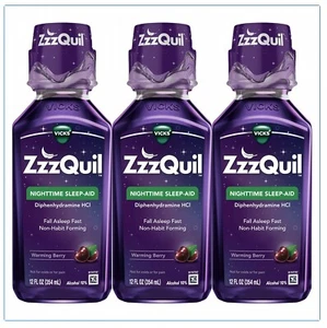 ZzzQuil Sleep Nighttime Sleep-Aid, Berry Flavor, Vicks (12 fl. oz., 3 pk.) - Picture 1 of 3