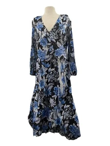 Komarov Womens Floral Print Pleated Midi Dress V-Neck 3/4 Sleeves Hi Low XL - Picture 1 of 11