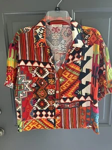 Christian Siriano Aztec Print Crop Top Southwest Patchwork Y2K 90s Style L NYC - Bild 1 von 8